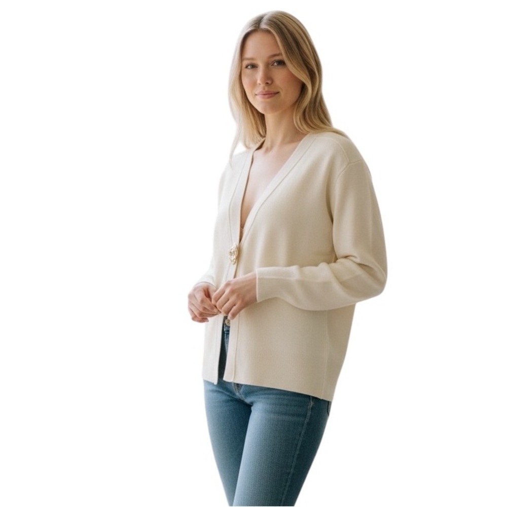 Lizette Collection Women's Cream White Beige One Snap Button Cardigan Sweater XL